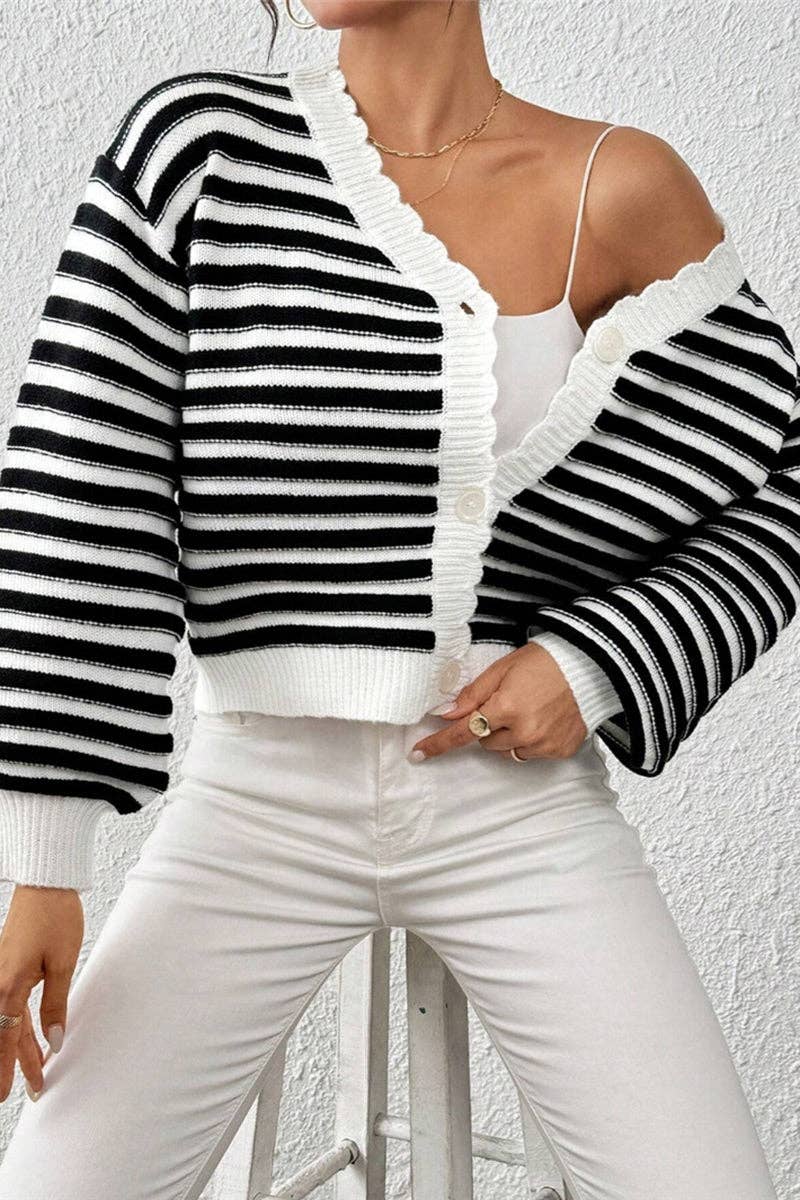 Mccolin - Striped Button-Front Cardigan Sweater