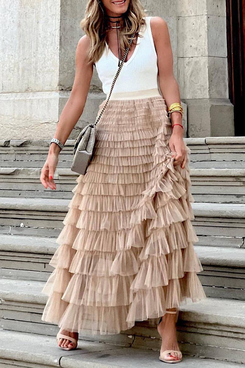 Mccolin - Layered Ruffle Maxi Skirt