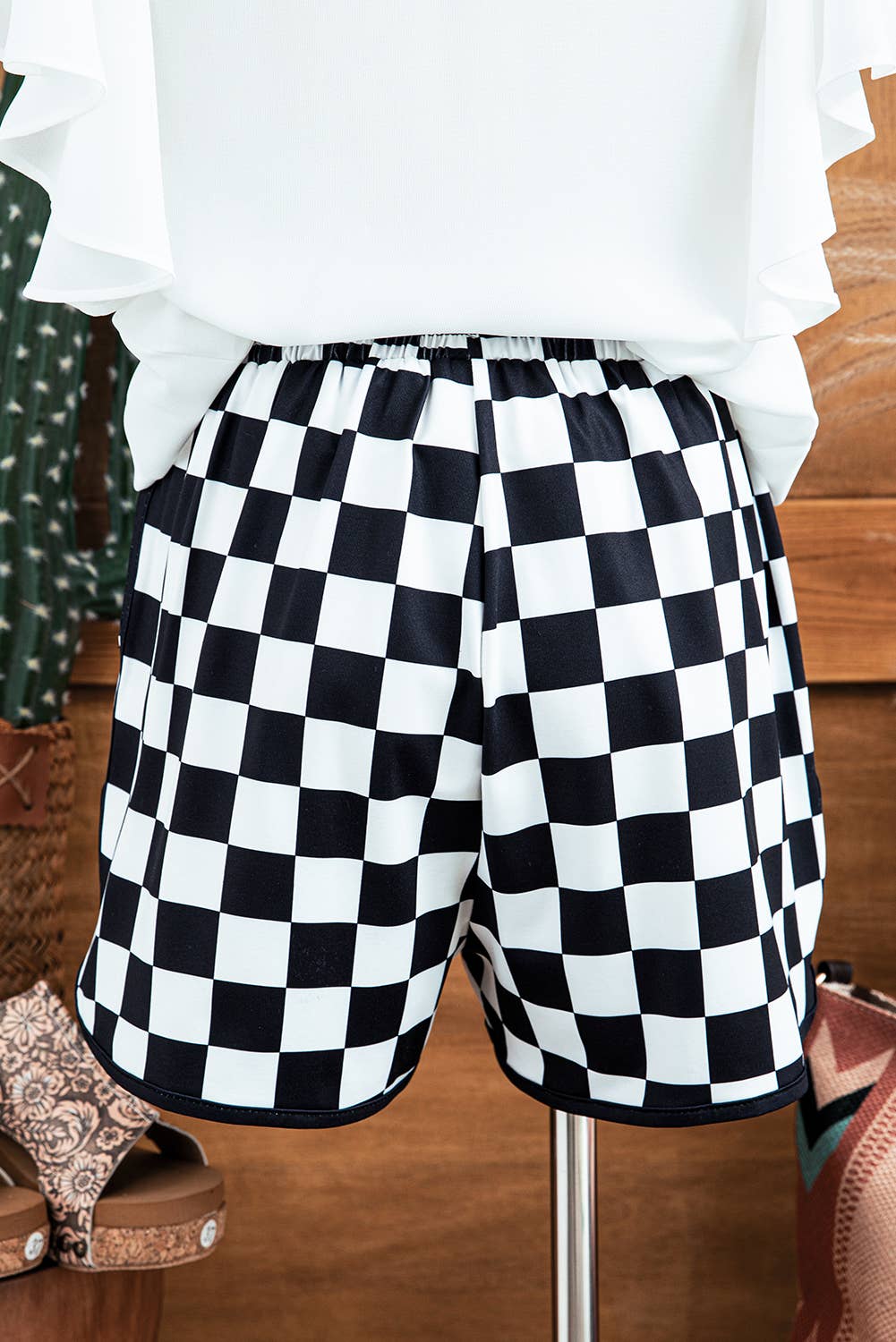 Checkered Drawstring Waist Casual Shorts