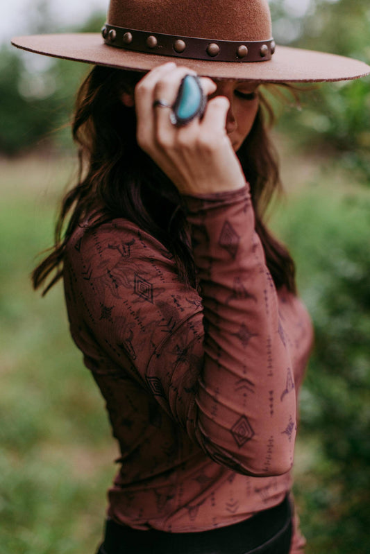 Aztec LS Mesh Top - Brown