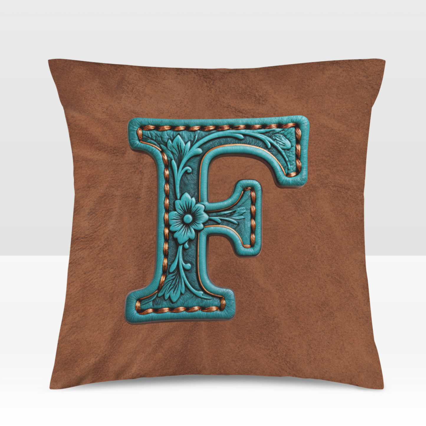 Velvety Soft Western Tooled Initial Personalized Pillow Cover Made in America