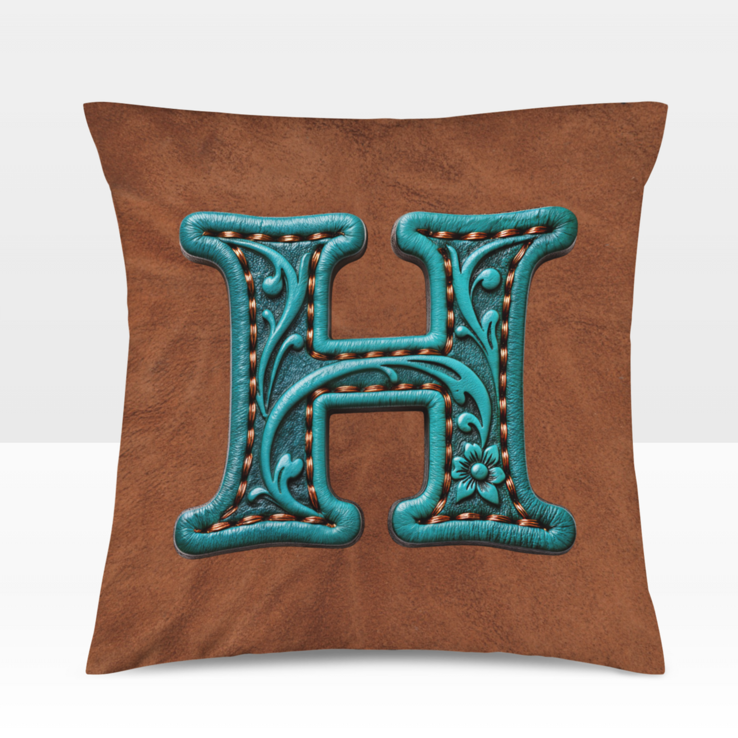 Velvety Soft Western Tooled Initial Personalized Pillow Cover Made in America