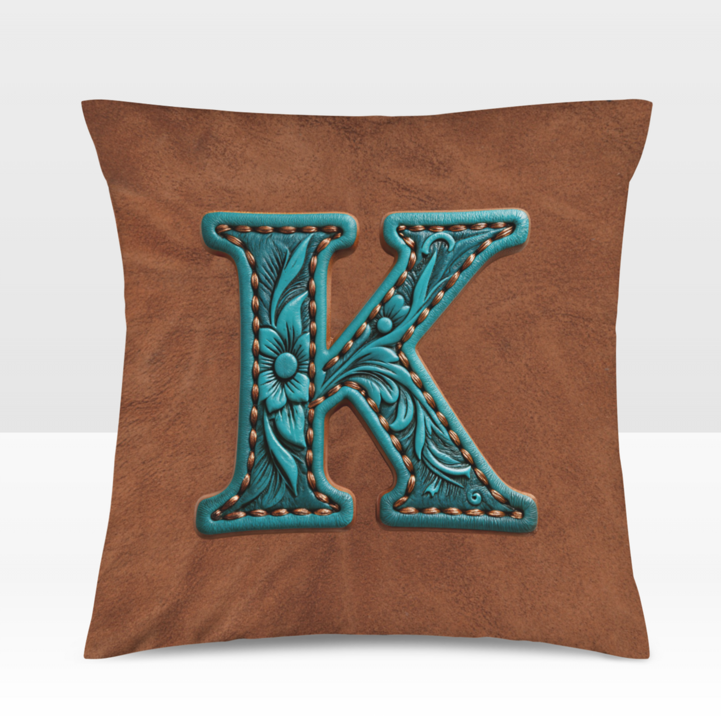 Velvety Soft Western Tooled Initial Personalized Pillow Cover Made in America