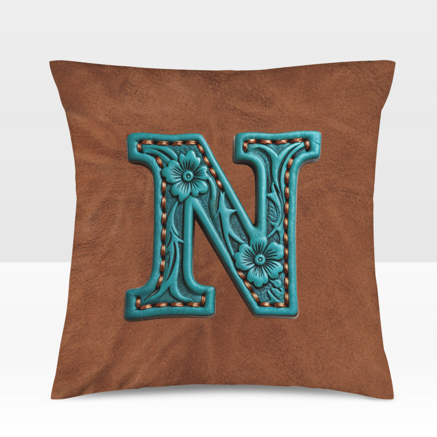 Velvety Soft Western Tooled Initial Personalized Pillow Cover Made in America
