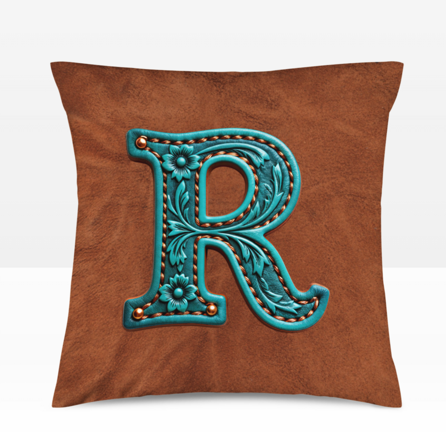 Velvety Soft Western Tooled Initial Personalized Pillow Cover Made in America