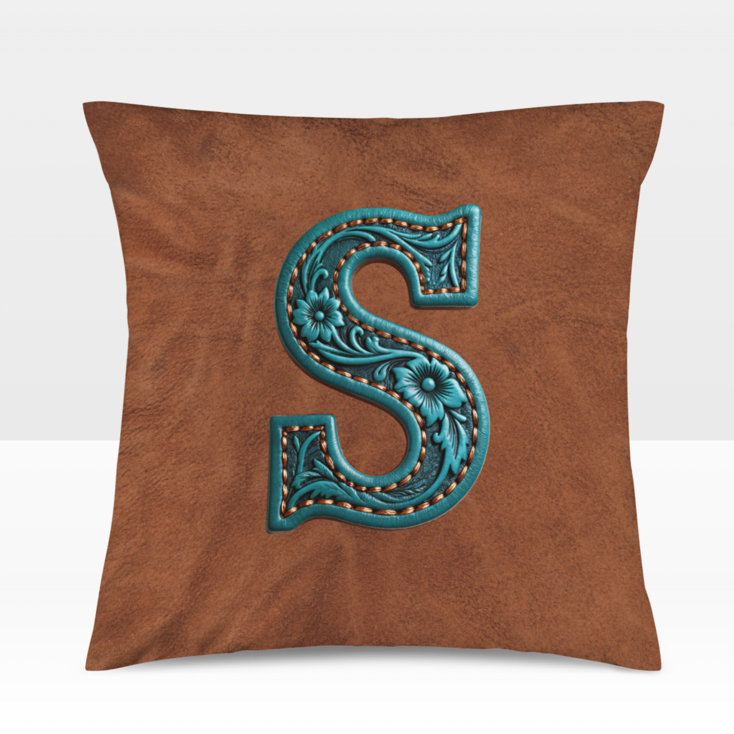 Velvety Soft Western Tooled Initial Personalized Pillow Cover Made in America