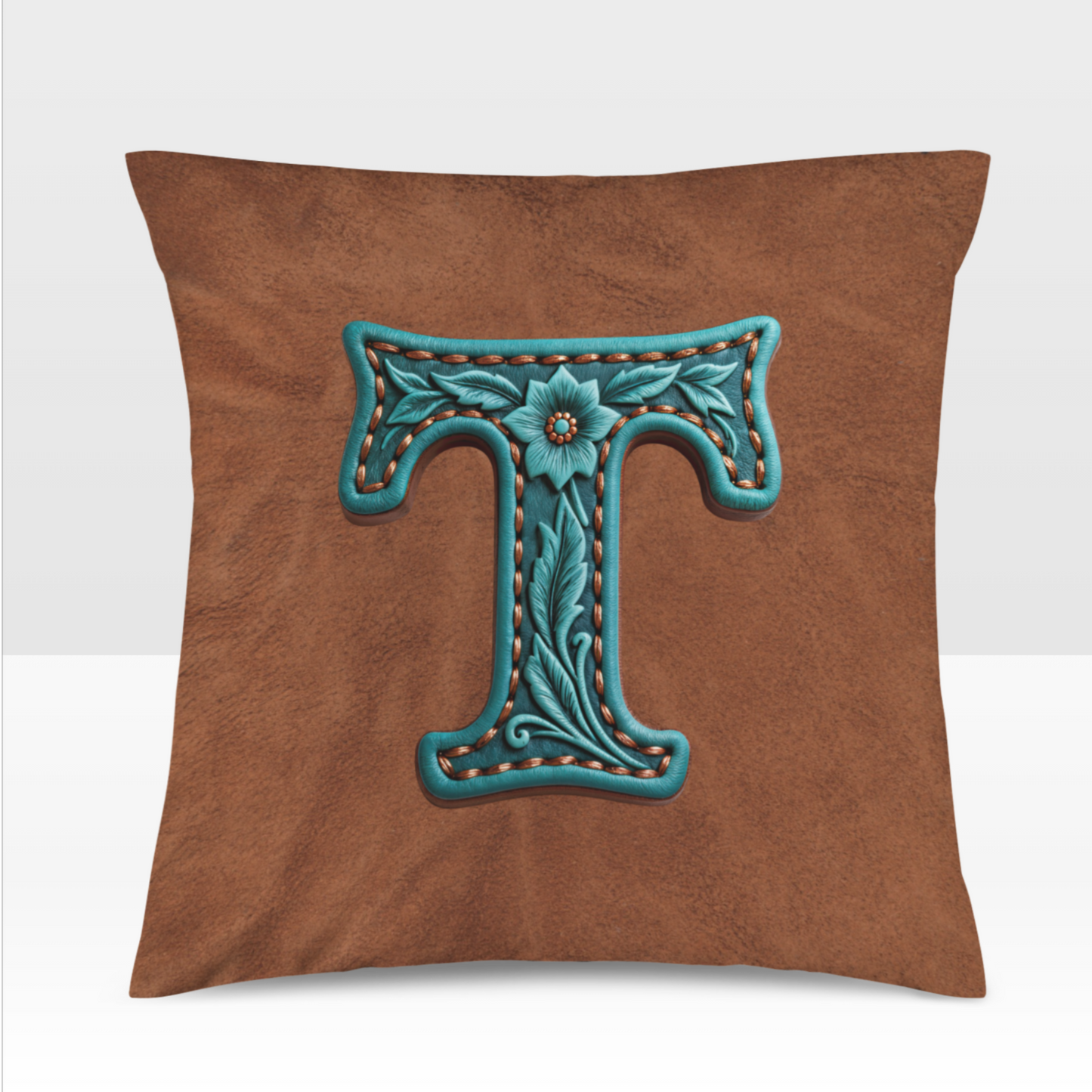 Velvety Soft Western Tooled Initial Personalized Pillow Cover Made in America