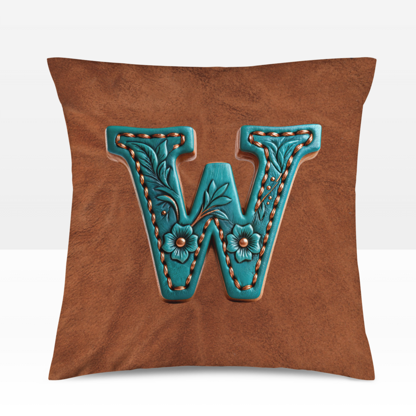 Velvety Soft Western Tooled Initial Personalized Pillow Cover Made in America