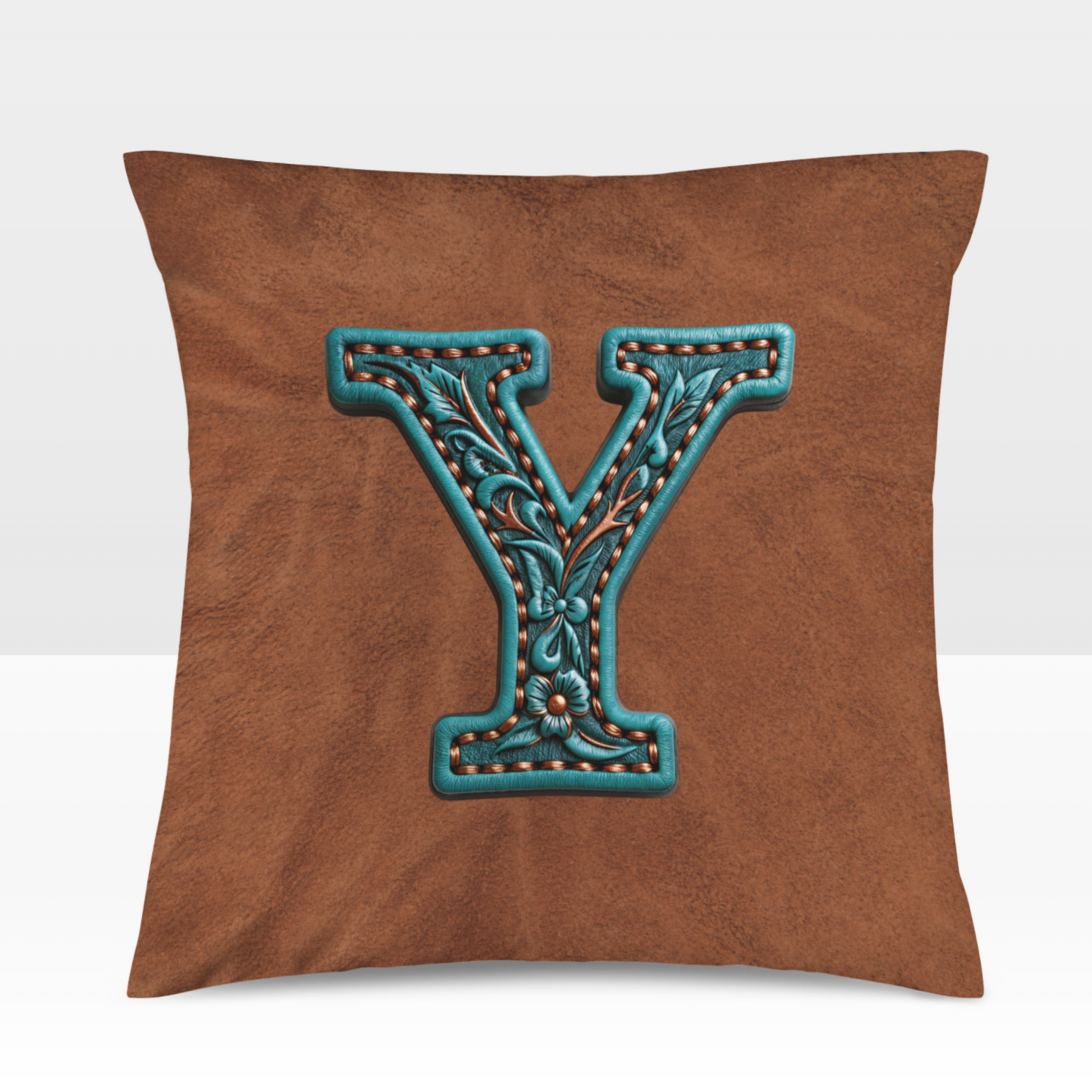 Velvety Soft Western Tooled Initial Personalized Pillow Cover Made in America