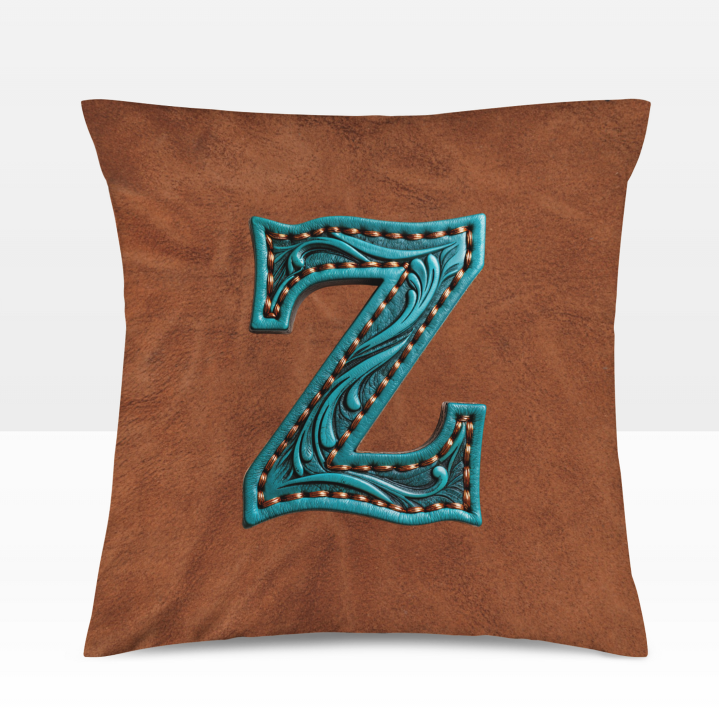Velvety Soft Western Tooled Initial Personalized Pillow Cover Made in America