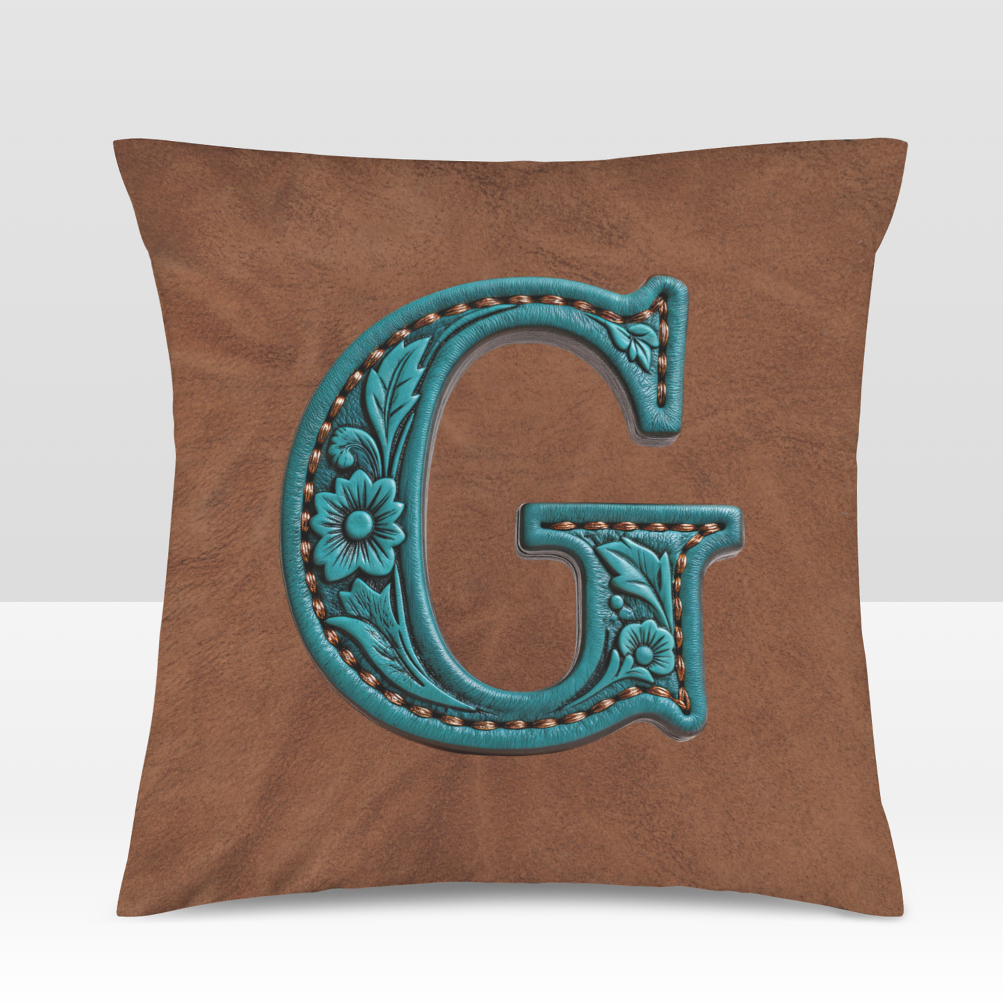 Velvety Soft Western Tooled Initial Personalized Pillow Cover Made in America