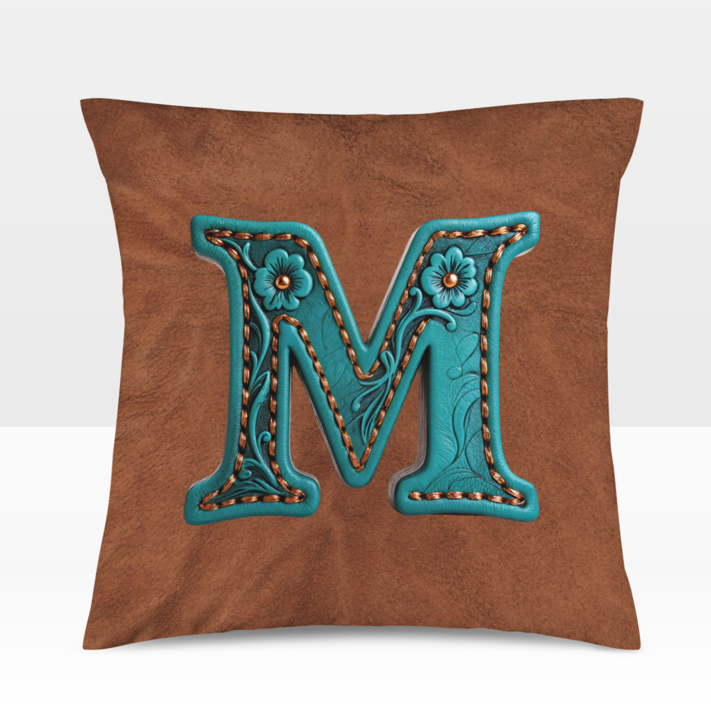 Velvety Soft Western Tooled Initial Personalized Pillow Cover Made in America