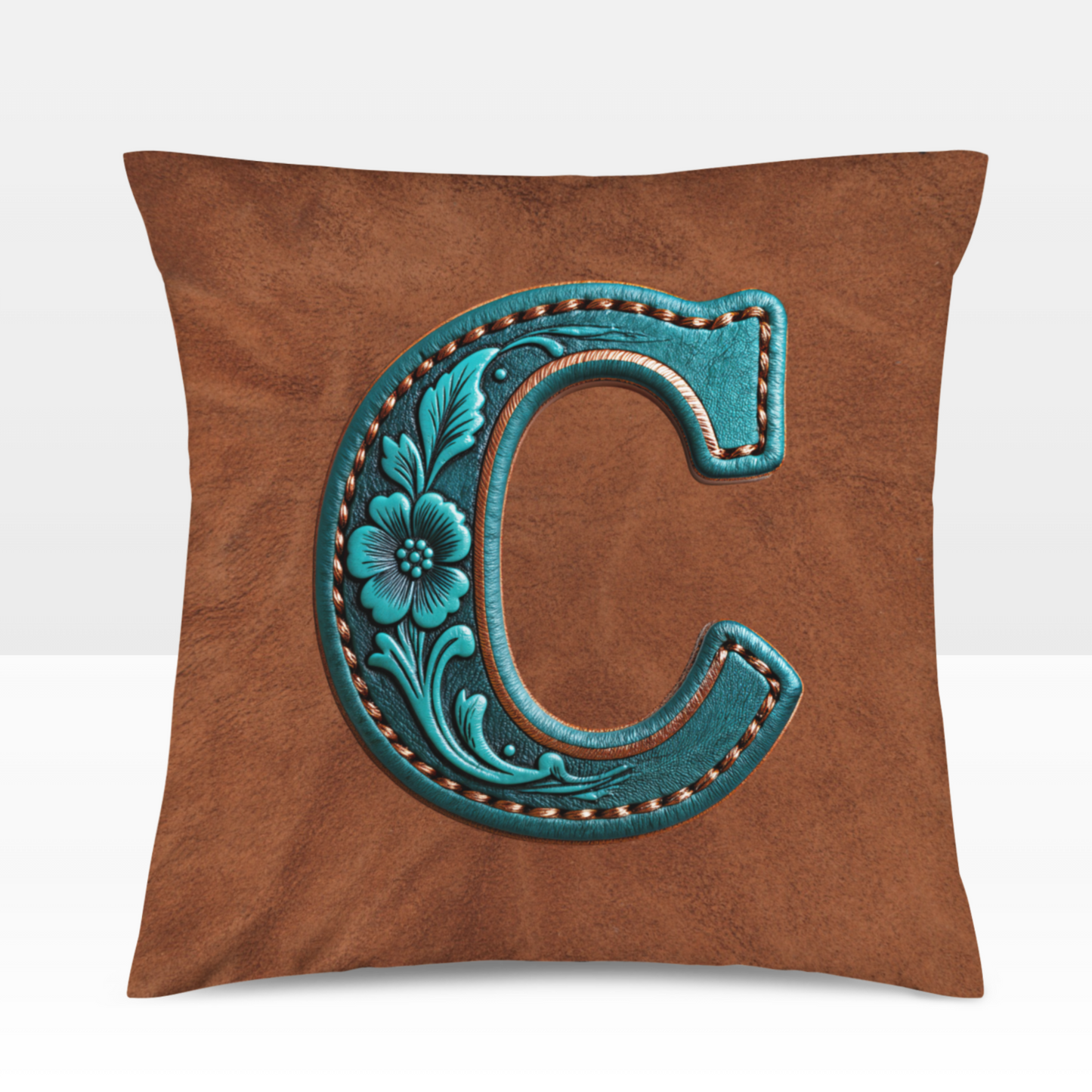 Velvety Soft Western Tooled Initial Personalized Pillow Cover Made in America