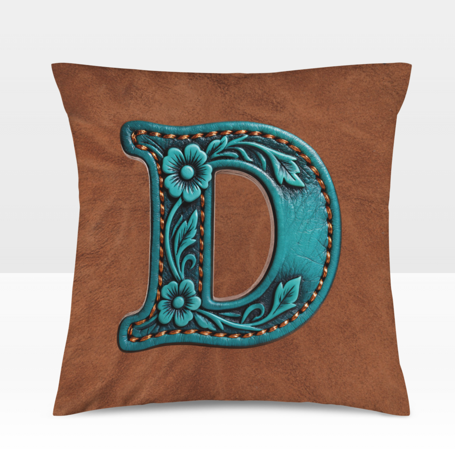 Velvety Soft Western Tooled Initial Personalized Pillow Cover Made in America