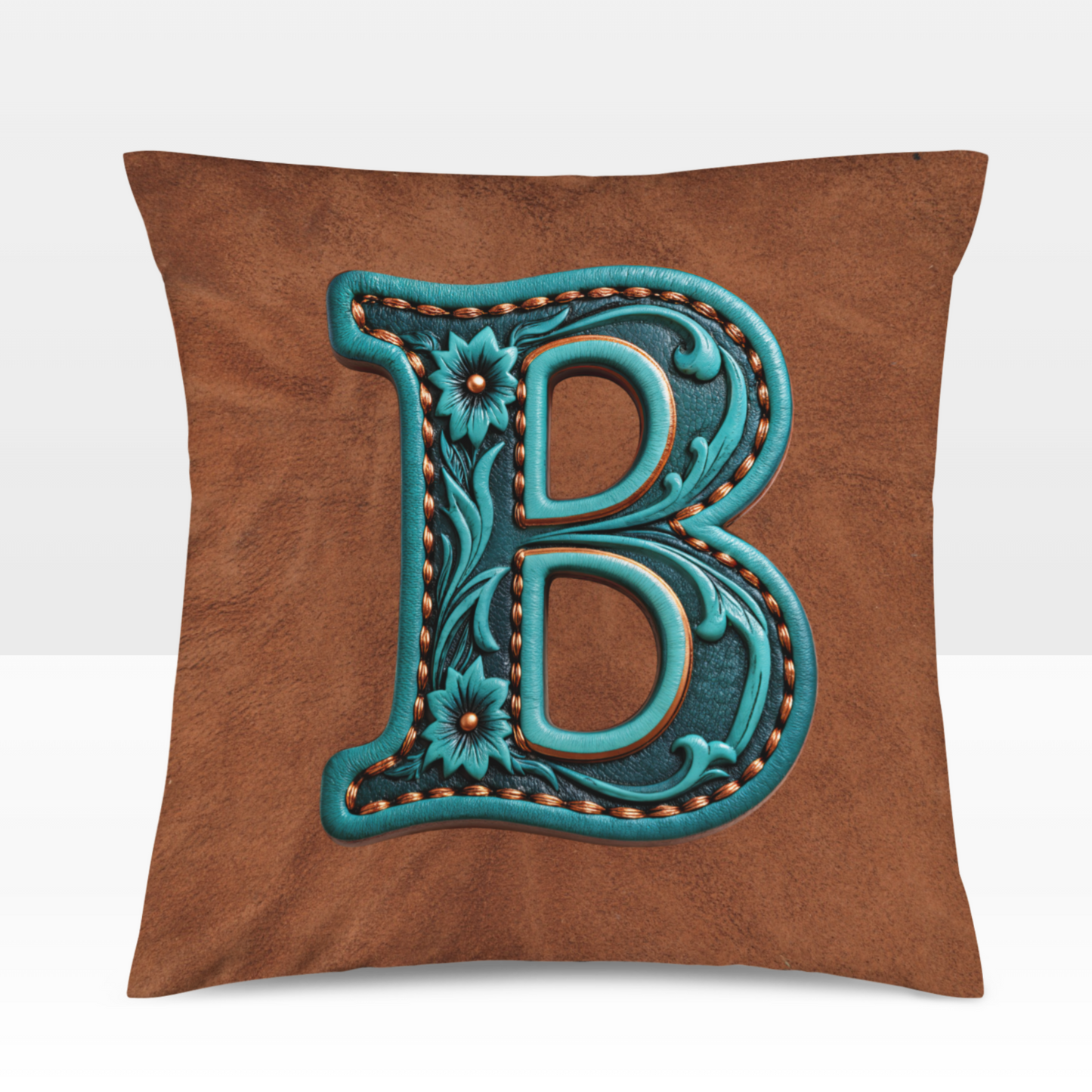 Velvety Soft Western Tooled Initial Personalized Pillow Cover Made in America