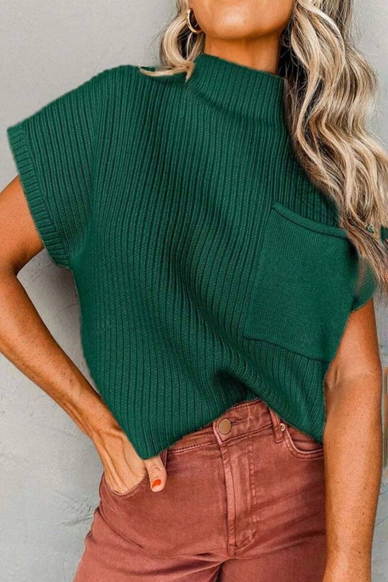 Mccolin - Ribbed Short-Sleeve Mock Neck Sweater