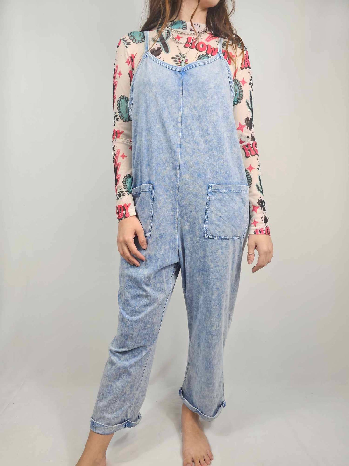 Acid Washed Jumpsuit - Blue