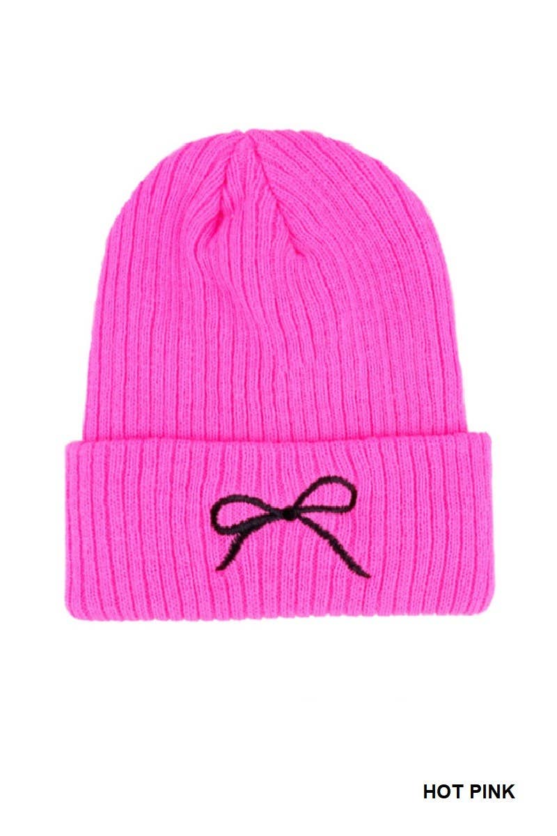 Coquette Bow Embroidered Knitted Beanie