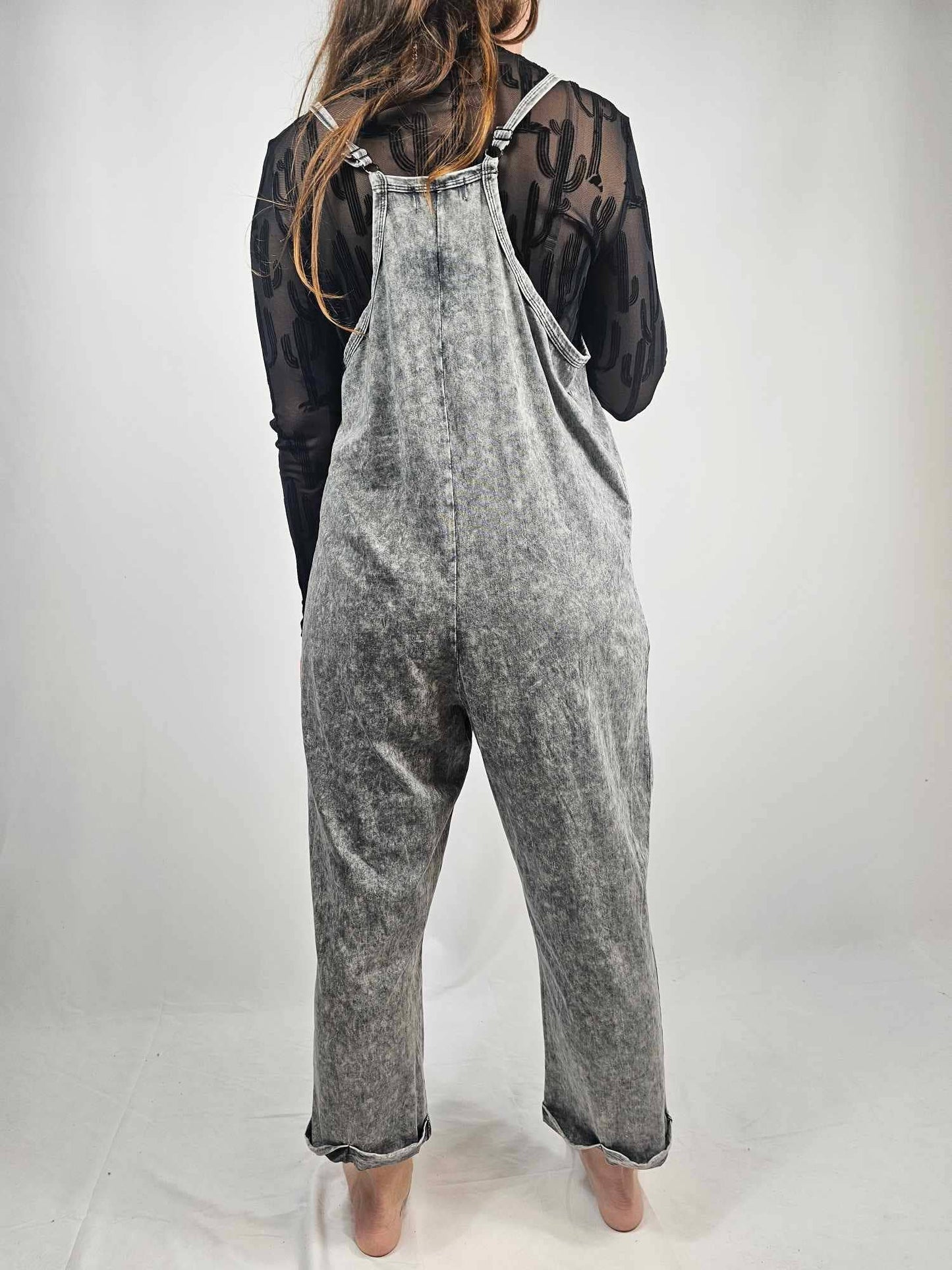 Acid Washed Jumpsuit - Gray