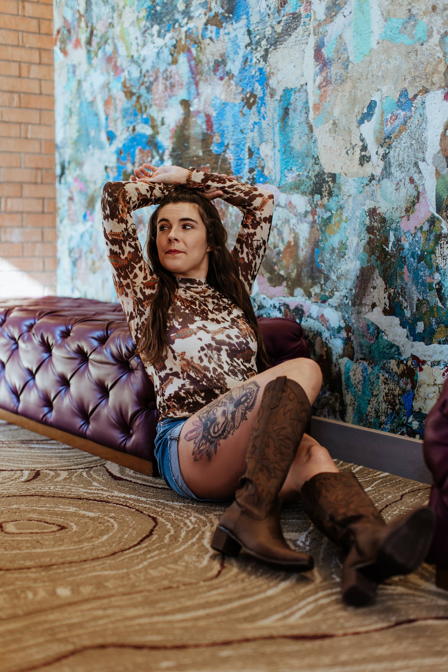 🐮 Cowhide Buckaroo Mesh Top