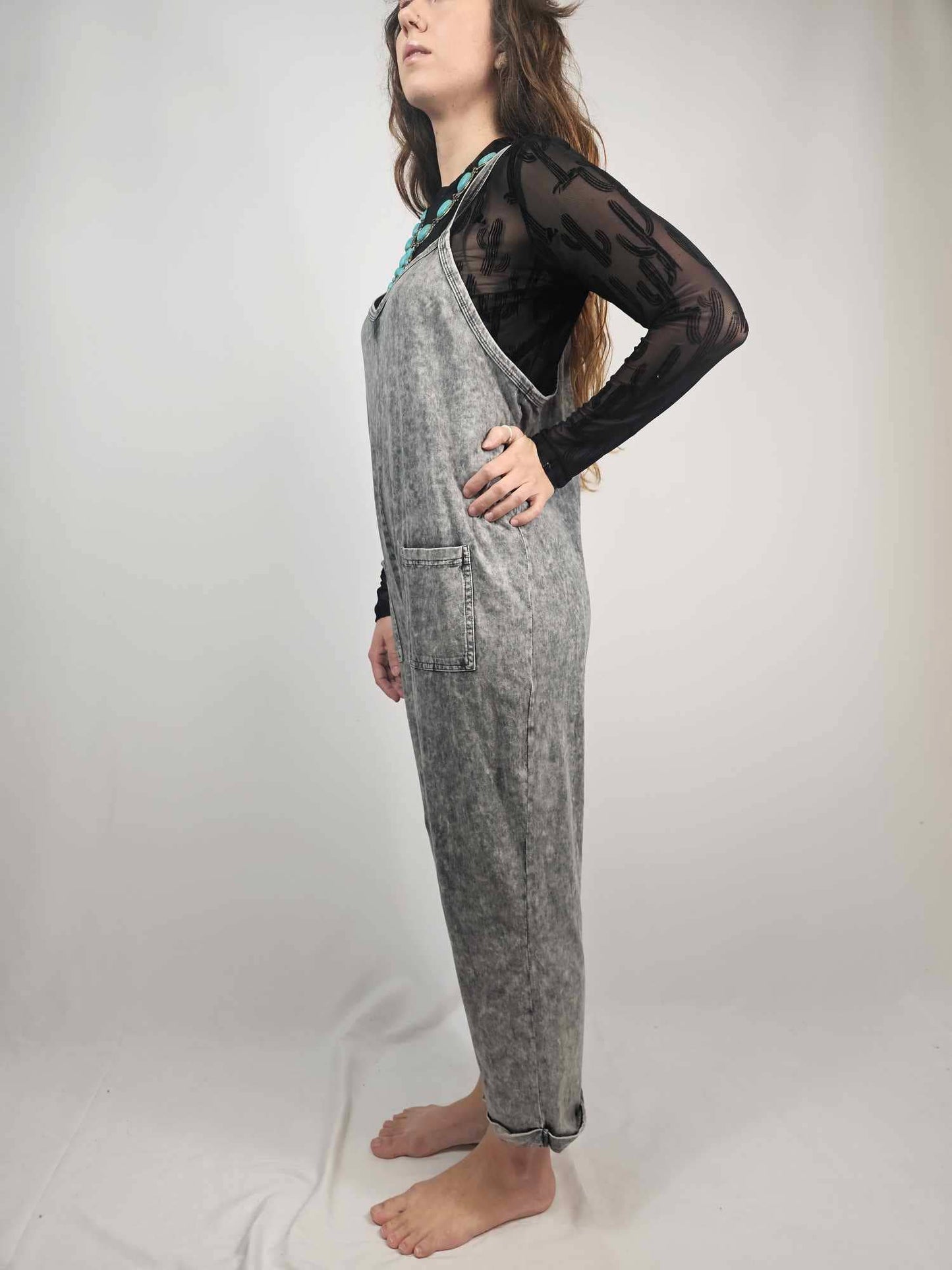 Acid Washed Jumpsuit - Gray