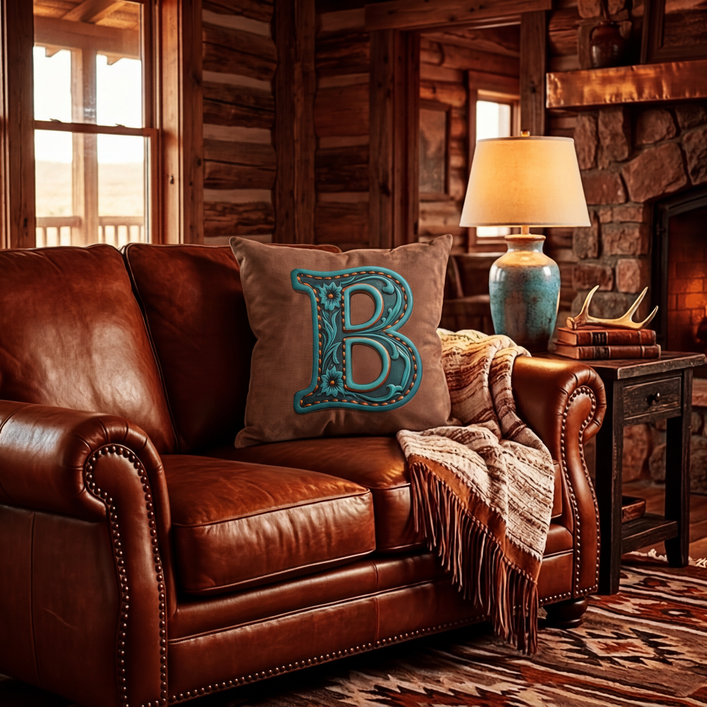 Velvety Soft Western Tooled Initial Personalized Pillow Cover Made in America