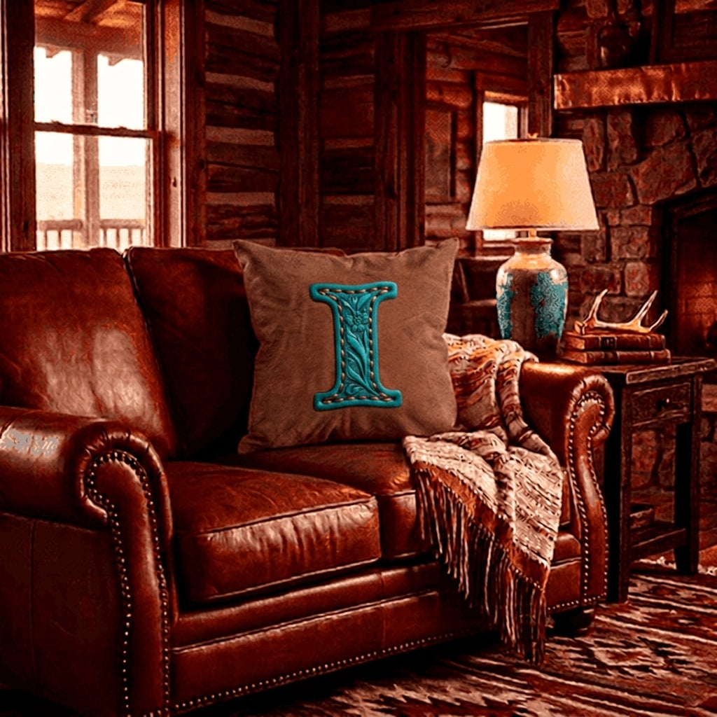 Velvety Soft Western Tooled Initial Personalized Pillow Cover Made in America
