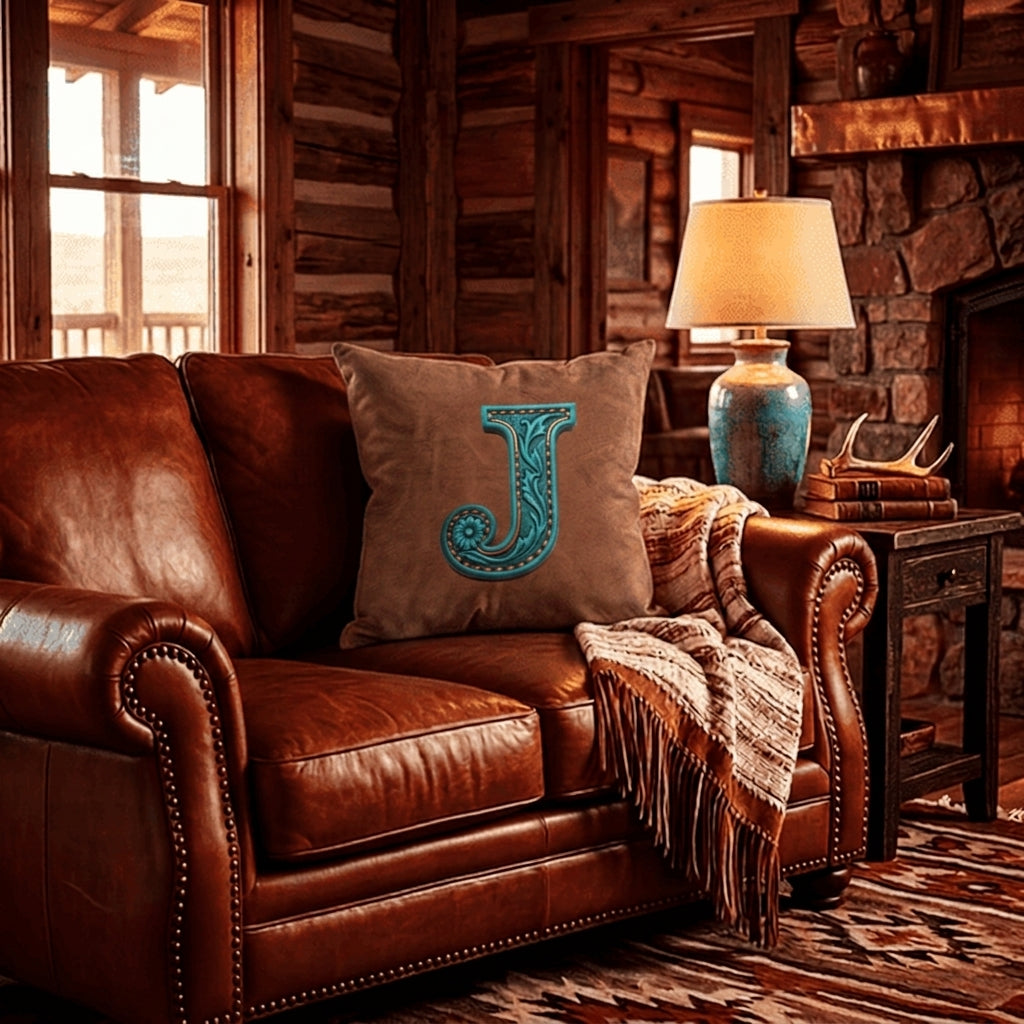 Velvety Soft Western Tooled Initial Personalized Pillow Cover Made in America