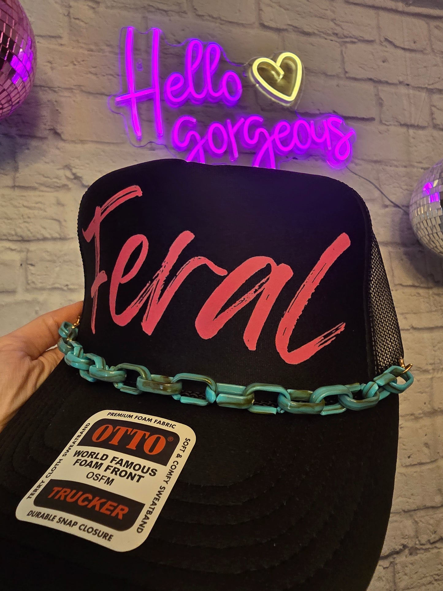 Feral Graphic Trucker Hat & Turquoise Chain