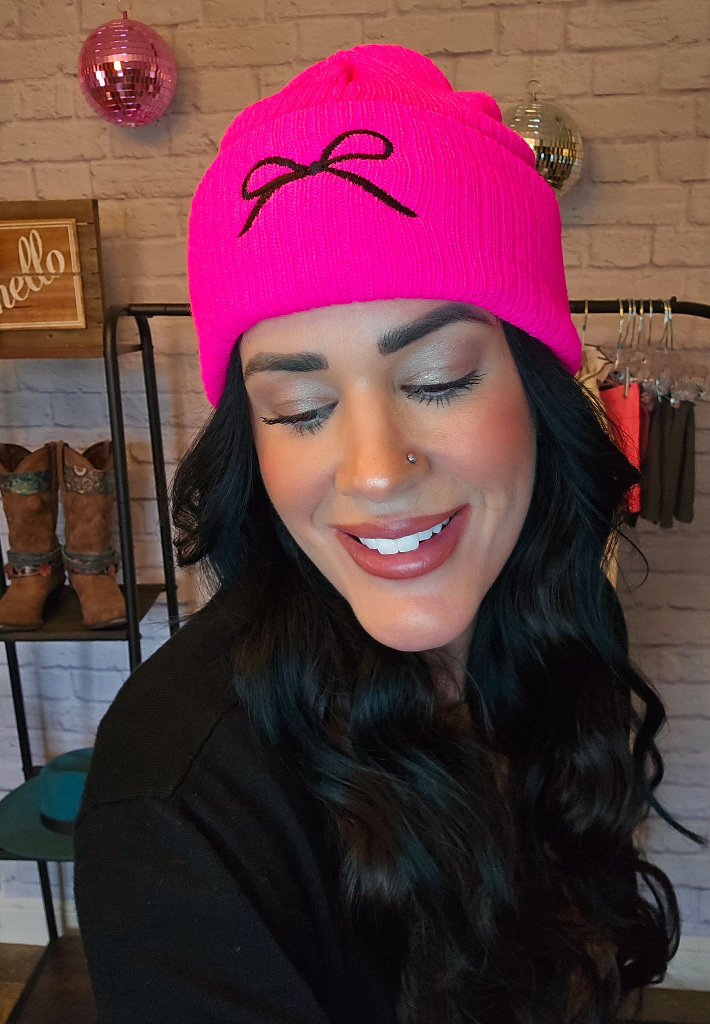 Coquette Bow Embroidered Knitted Beanie