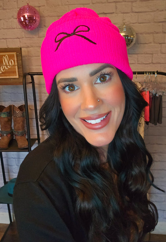 Coquette Bow Embroidered Knitted Beanie